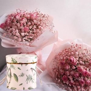 Hediye sarması güzel kağıt kutu yuvarlak çiçek kutuları kapak kucak çiçekçi ev dekor buket düğün bag1