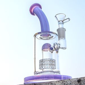 Vidro Aughty Bong Tipo Bence Tubulação de Água Reciclador Bongs Cúpula Perce Filtro Filtro de Roda Percubos Petróleo Efil Rig Splash Splash Guarda Big Coloque Roxo