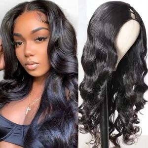 Glueless Body Wave 100% Human Hair U Part Wigs 1x4 Middle Part 250density Remy Unprocessed 4b 4c Wavy Full Machine Half Wig