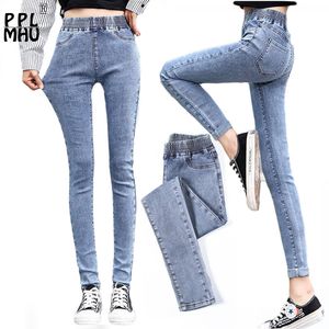 Moda Elastik Bel Denim Pantolon Kadın Streç Yüksek Bel Skinny Jean Kadın Artı Boyutu Bahar Kot Siyah Ayaklar Pantalones Mujer LJ201013