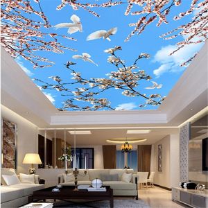 Céu teto papel de parede florido ramo azul céu branco nuvem sala de estar quarto teto teto mural