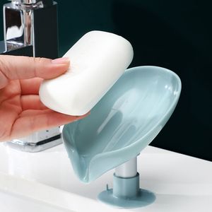 Portable Suction Cup Soap Dishes Plastic Leaf Draining Soaps Holder Sponge Tray Plate Non-Slip Kitchen Bathroom Shower Accessories Hotel Supplies ZL0579