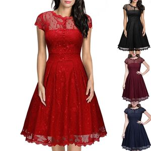 MissJoy Vestido De Festa Elbise Düğme Backless Kadınlar Vintage Rockabilly Salıncak Zarif Nedime A-Line Parti Beyaz Dantel Elbise Y0118