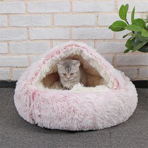 Pet Köpek Kedi Yuvarlak Peluş Yatak Yarı Kapalı Yumuşak Kediler Kediler Kışın Derin Uyku Konforu için Yuva