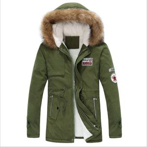 Ceket erkekler kalın sıcak kış aşağı ceket uzun kürk yaka ordu yeşil parka polar pamuk 220301