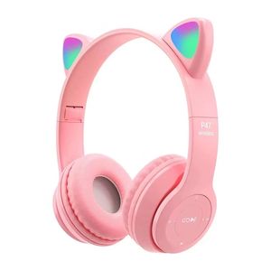 Neue LED-Katze-Handy-Kopfhörer, kabellose Headsets, faltbar, Bluetooth 5.0, Geräuschunterdrückung, Geschenk-Headset mit Mikrofon, unterstützt TF-Karte