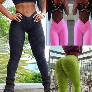 V Bandaj Spor Tayt Spor Kadın Spor Yoga Pantolon Streç Yüksek Bel Scrunch Spor Tayt Tayt Pantolon Kadın Sweatpants H1221