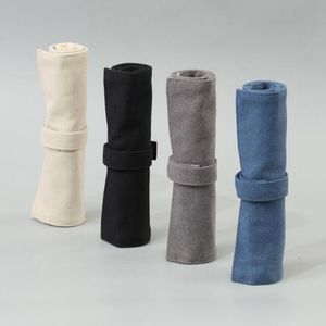 Modern Roll Up Tuval Boya Fırçası Çanta Kılıfları Makyaj Kozmetik Kalem Kalem Kılıfı Saklama Çantası Düz ​​Renk 23 x 19 cm