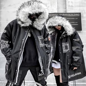 Nagri Hip-Hop Kış Coat Kadınlar Uzun Kürk Yaka Sıcak Parka Sokak Stil Boy Çift Kapşonlu Polar Ceket Bayanlar 201204