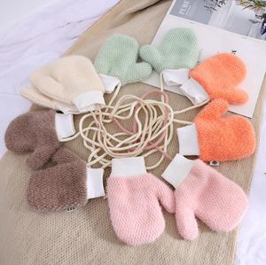 Baby Neck hung Gloves with Sound Winter Knit Wool Newborn Mittens Velvet Thick Children Kids Keep Finger Warm 3-8Years Old Gloves