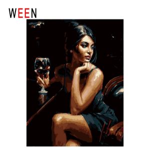 WEEN Женщина пьет - DIY живопись маслом по номерам, кадрированной настенной картине, маслом полотно по номерам домашнего декора фотографии 40x50cm y200102