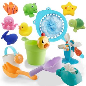 Baby Bath Toys Fishing Networks Rubber Toy Swimming Play Beach Spray Water Bathroom Children Kids Toddler Education Toys LJ201019