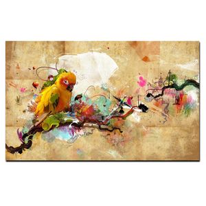 Soyut papağan kuş yağlıboya tuval üzerine modern hayvan duvar resmi oturma odası ev dekor için el yapımı çerçevesiz