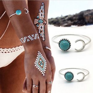 Bohemian manguito jóias moda site oficial com turquesa fina textura da lua pulseira pulseira jóias