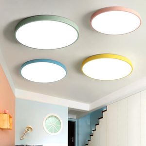 Tavan Işıkları 18 W 24 W 36 W 48 W Modern Ultra-ince Basit Macaron Renkli LED Işık 5 cm İnce Lamba Yuvarlak Yarı Yatak Odası
