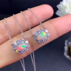 Natural Opala Colar para Girl Anniversary Party Gift 5 * 7mm Colorido Gemstones Fine Jewelry Real 925 Esterlina Prata Navio Grátis Q0531