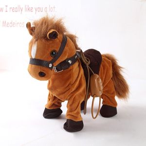 Robot Horse Electronic Интерактивный Лошадь Поводок Плюшевые Животные ПЭТ Игрушка Прогулка Whinny Песни Музыка Игрушки Для Детских День Рождения подарки LJ201105