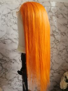 Cor laranja 13x4 renda frontal onda corporal Remy Indian Human Hair Wigs