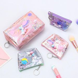 Renkli lazer cüzdan Mini Cüzdanlar Kadın Çocuk Kız Lazer Küçük Coin Cüzdan Kılıfı Çanta Kawaii Temizle Para Değişim Cüzdan Anahtarlık