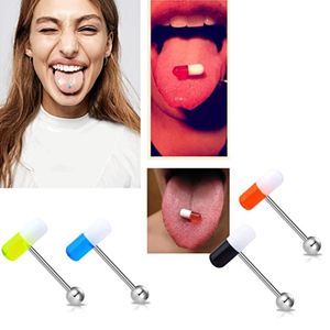 10 adet Set Akrilik Hap Dil Yüzük Halter 14G Cerrahi Çelik Dil Yüzükler Ile Mix-renge Topu Vücut Piercing Takı Kadın Erkek Için