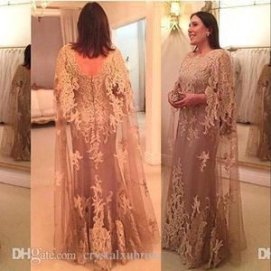 Novo bainha Mãe da noiva vestidos de jóia Apliques de renda do pescoço com capa wrap plus size zipper traseiro vestido de festas de casamento vestidos de convidado