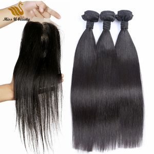 Hair Bundles with Closure Machine Made 4*4 Top Lace Closure 10-30inch Natural Color Straight Wavy Curly