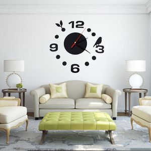 Relógios de parede Atacado - Casa Decoração Breve 3D Acrílico Relógio Relógio Criativo Pássaro DIY Adesivos Preto Quartzo VB506 P561