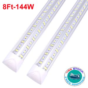 LED Shop Light Fixture 8ft, Integrated Tubes , 100W 10000lm Parallel Double Row, Cold White 6500K Hight Output Clear Cover V Shaped Bulbs In Stock