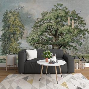 Kağıtlar Ev Dekorasyonu Living Room Boyama Özel 3D Duvar Resimleri Duvar kağıdı Avrupa Stili Güzel Orman Big Tree Elk Yağı