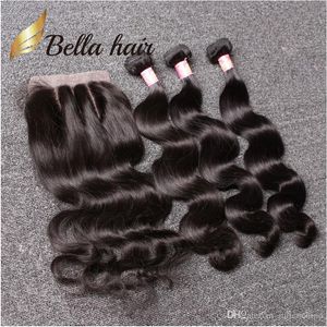 Bella Hair Brazilian 3 Bundles With Closure 8-34inch Double Weft Virgin Human Hair Extensions Deals Remy Human Hair Weaves Body Wave Wavy Julienchina SALE Full Head