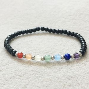 MG0071 Commercio all'ingrosso 7 Chakra 4 mm Mini Bracciale con pietre preziose Bracciale con tormalina nera da donna Yoga Mala Gioielli per l'equilibrio energetico