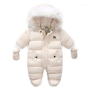 Casaco de baixo para o casaco de inverno macacão de pêlo de pêlo bebê menino de menino neve russo infantil de roupa de roupa russa ova bomos grossos com luvas