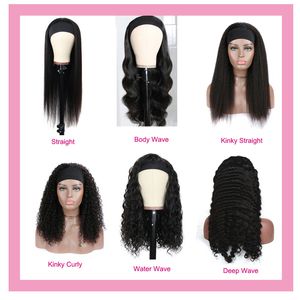 Человеческие волосы Бесплатные парики перуанские девственные волосы повязка голова черная полная машина волна тела