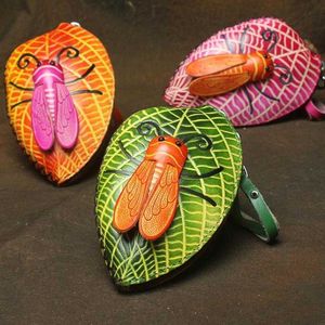 Tabaklanmış Para Sebze Çantalar El Yapımı Deri Bileklik Cüzdan Böcek Ve Yaprakları Çanta Şekilli Çanta Çizgi Film Cicada El Sanatları