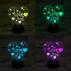 Новинка 3D светодиод I Love You Night Light 7 Окрашенные цвета USB -порт Акриловые светильники столовая лампа на день рождения подарки на день рождения в подарочной спальне Освещение ZL0267