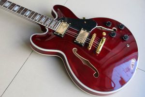 Fabrika özel yeni elektro gitar caz gitar yarı içi boş vücut maun şarap kırmızı 20120115