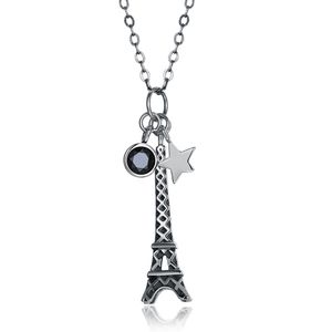 ZEMIOR Halskette Für Frauen Klassische 925 Sterling Silber Eiffelturm Stern Vintage Anhänger Runde Schwarz Zirkonia Halskette Q0531