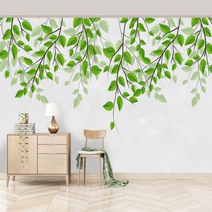 Пользовательские Зеленые листья Большой Mural современный минималистский дизайн интерьера Гостиная Спальня прикроватный фона Стена Картина обои