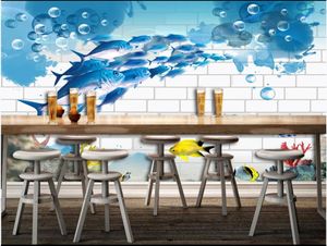 Duvarlar 3d duvar resimleri için özel fotoğraf kağıdı, dünya köpekbalığı güzel çocuk odası çocuk odası duvar dekorasyonu sualtı Taze tuğla duvar