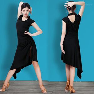 Sahne Giymek Latin Elbise Yetişkin Eğitim Siyah Dans Seksi Yarık Artı Boyutu Performans Giyim Flamenko Balo Salonu Giysileri B22621
