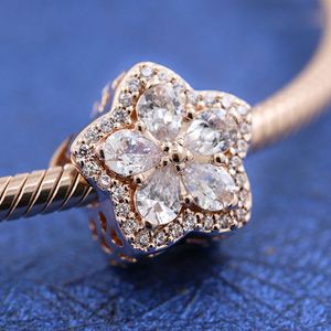 Rose Gold Metal Banhado Sparkling Snowflake Pave Charm Bead para Pandora Europeia Jóias Charm Bracelets