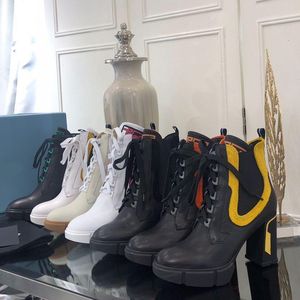Kadınlar Rois Boots Plak dantel yukarı botlar yüksek topuklu 9.5cm Bilek Boot Siyah% 100 Gerçek Deri Combat Boots Kış Boot ile Box-w