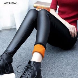 Plus Samt Faux Leder Legging Frauen Winter Warme Legging Große Größe Schwarz Leggings Calzas Mujer Leggins Dicke Fleece Sexy y081 201014