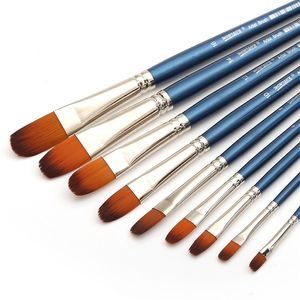 Professional 9pcsNylon Hair Filbert Brushes Long Handle Paint Brushes Watercolor Painting Oil Acrylic Art Supplies 201226