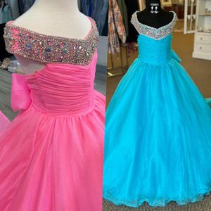 Water Melon Girl Pageant Dresses 2023 Crystals Beading Organza Ballgown Little Kids Birthday Long Sleeve Formal Party Wear Gowns Infant Toddler Teens Tiny Miss