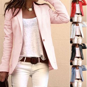 Bayan Blazer Sonbahar Sıcak Satış Kadın Zarif İş Ceket İnce Takım Elbise Moda Düz Renk Uzun Kollu Ceketler