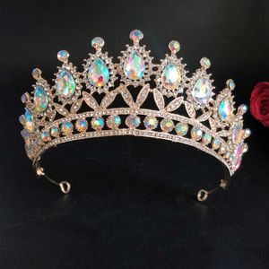 Gelin Tiara Başlıkları 2022 Barok Pageant Hairband Kristaller Taç Şapkalar Quinceanera Ayva Lady Hairstyle Düğün Kraliçe Tokalar 15 * 6.5 cm Yeşil Kraliyet Kırmızı