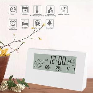Elektrikli LCD Masa Çalar Saat Beyaz Takvim ve Dijital Sıcaklık Nem Ile Beyaz Modern Ev Ofis İzle Pil 201222