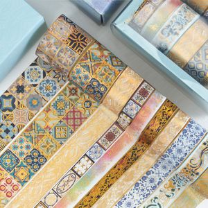 10 Rulo / Set Altın Folyo Washi Bant Çin Tarzı Maskeleme Dekorasyon Yapışkan Bant Sticker Scrapbooking Günlüğü Okul Kırtasiye