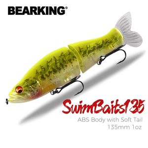 Bearking Üst Balıkçılık Lures 135mm 1oz Eklemli Minnow Wobblers ABS Vücut Ile Yumuşak Kuyruk Swimbaits Yumuşak Cazibesi Pike ve Bass 220207